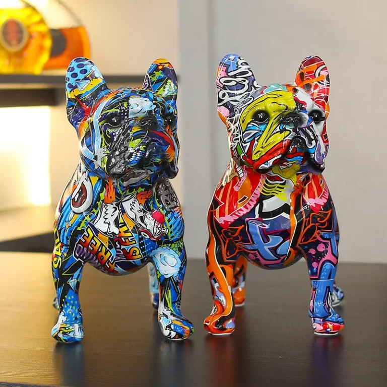 Colorful Standing French Bulldog Resin Statue Decoration, Pet Dog DIY Graffiti Crafts, Desktop Animal Statue Ornament. 4