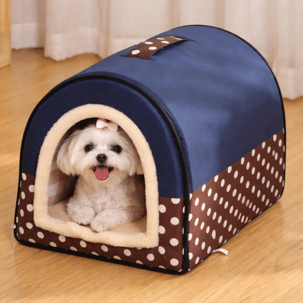 Niche d'intérieur pour chien bleu et marron