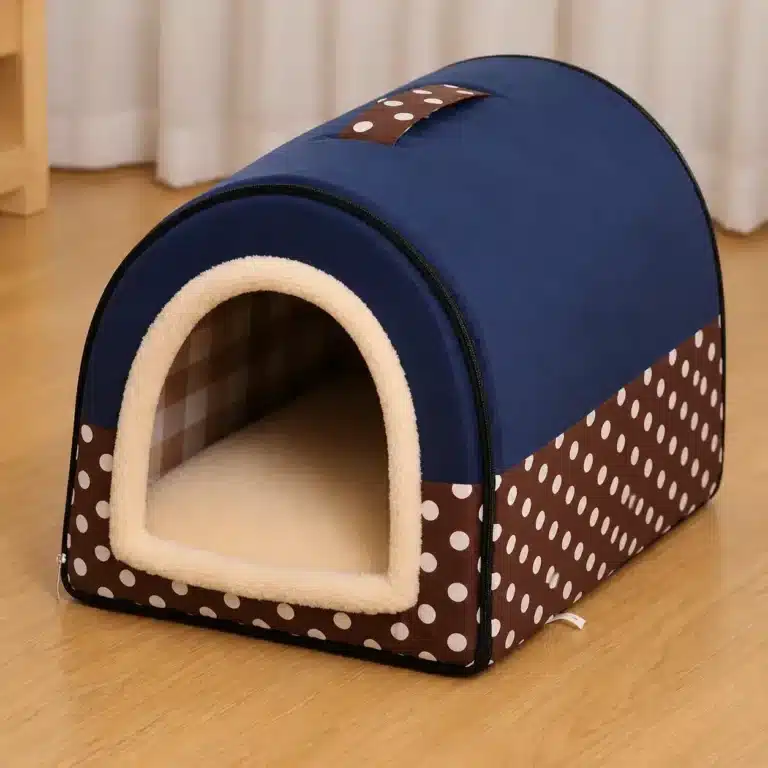 Niche d’intérieur pour chien bleu et marron