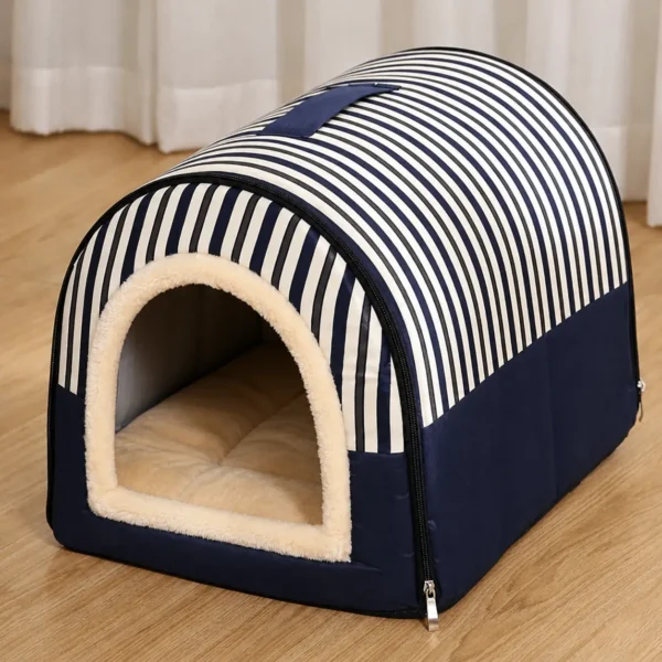 Niche d'intérieur pour chien bleue et blanche