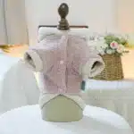 Sweat à capuche patchwork en peluche d'agneau pour animaux de compagnie, vêtements pour chats, rose et blanc, adapté aux chiens de petite et moyenne taille, automne et hiver, 1PC 10