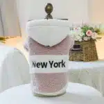 Sweat à capuche patchwork en peluche d'agneau pour animaux de compagnie, vêtements pour chats, rose et blanc, adapté aux chiens de petite et moyenne taille, automne et hiver, 1PC 8