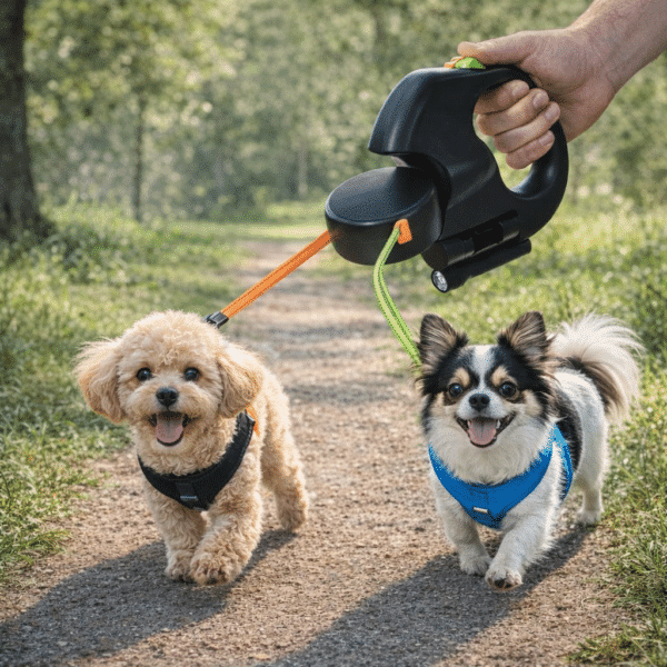 Laisse double enrouleur pour chiens