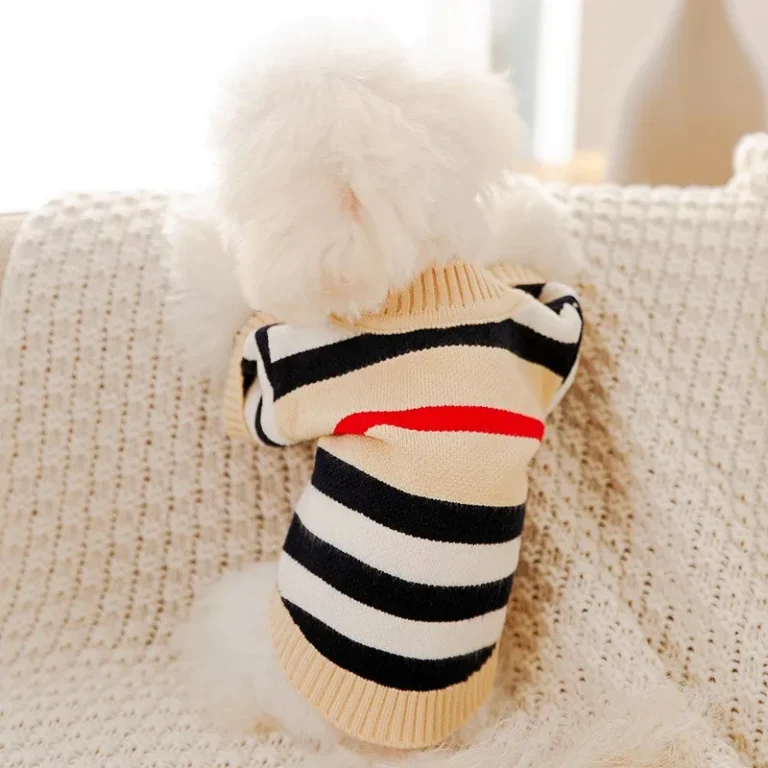 Cardigan à rayures hautes pour animaux de compagnie, vêtements pour chiens, pull chaud, manteau doux pour chihuahua, vêtements à la mode pour chaton, hiver 4