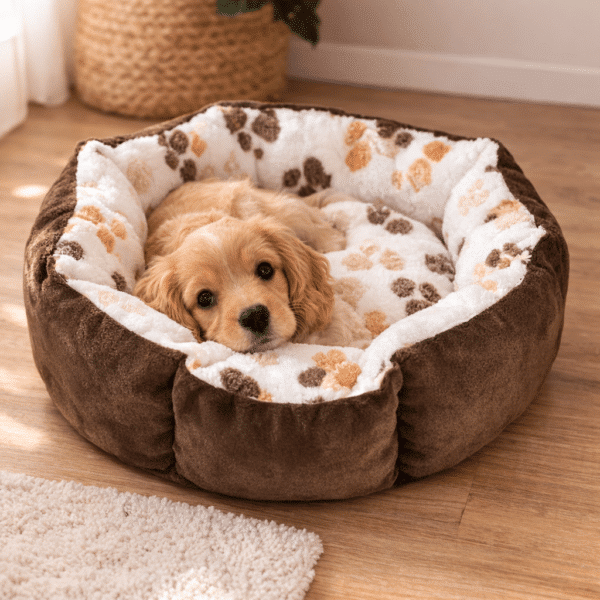 Panier marron avec pattes de chien