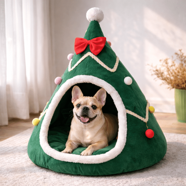 Lit pour petit chien en forme de sapin de noel