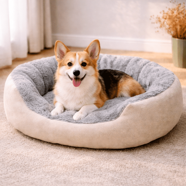 Panier gris et beige pour petit chien