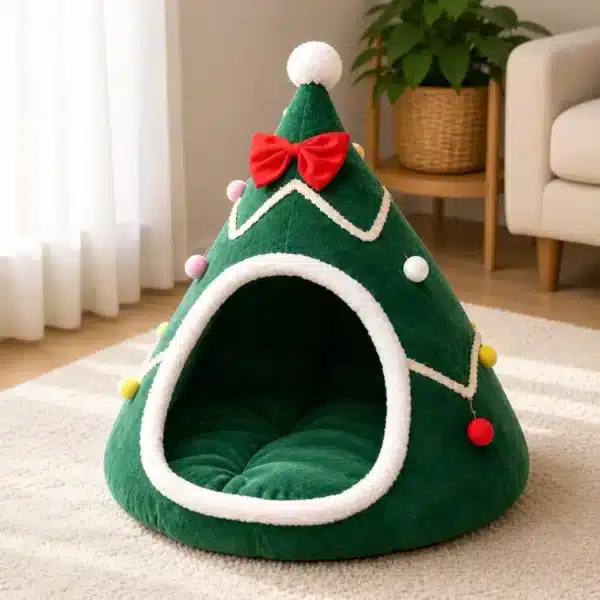 Lit pour petit chien en forme de sapin de noel