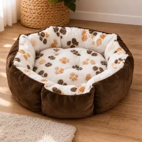 Panier marron avec pattes de chien