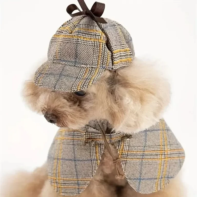 Charmant ensemble de costumes de détective pour animaux de compagnie – Cape pour chien et chat de style britannique avec chapeau, idéal pour les petites races, polyester, fermeture à bande magique 3