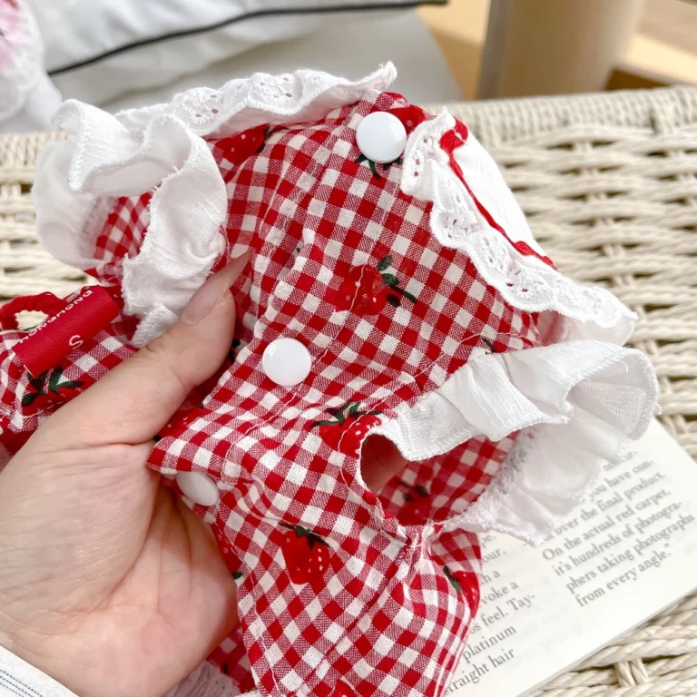 Robe fraise pour chiens été printemps mignon Plaid femme fille chiot animal de compagnie chat vêtements Yorkie Chihuahua petits carillons moyens 5