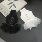 Jupes en pur coton pour chien, noir et blanc, mode Simple, imprimé nœud, nouvelle robe de princesse pour petit et moyen chien, caniche, vêtements pour animaux de compagnie, printemps 3