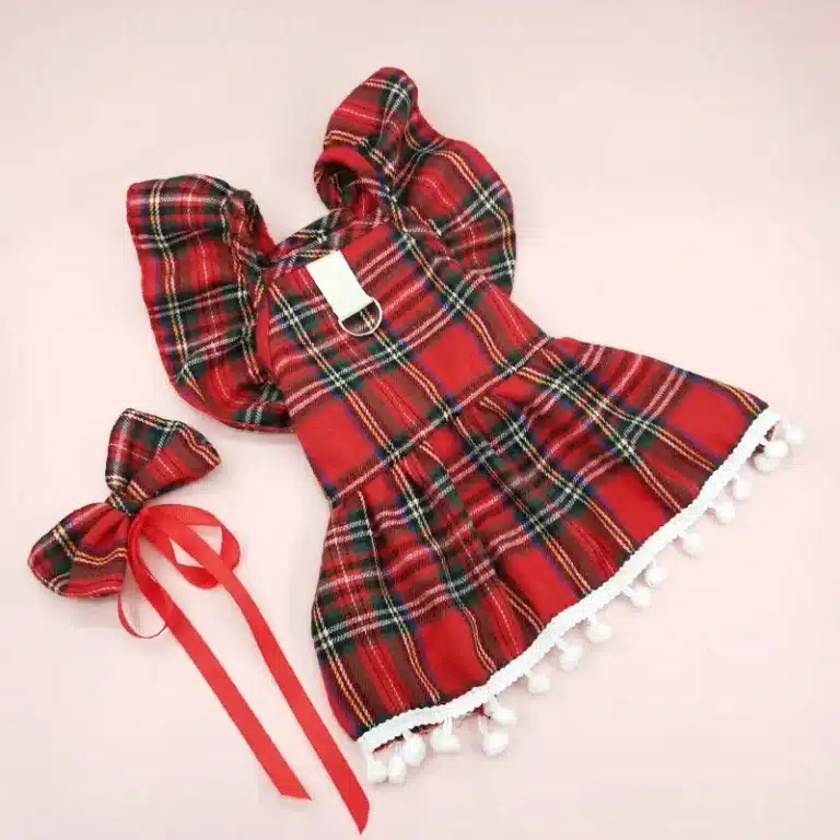 Jupe de noël à bretelles pour chien, vêtements d'automne/hiver pour chien, vêtements pour chat, vêtements à carreaux de noël, vêtements pour petits chiens 3