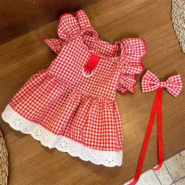 Robe pour chien de luxe gilet pour animaux de compagnie coton Plaid chiot jupe filles chien Costume Chihuahua vêtements Bichon chien vêtements avec arc chapeaux 1