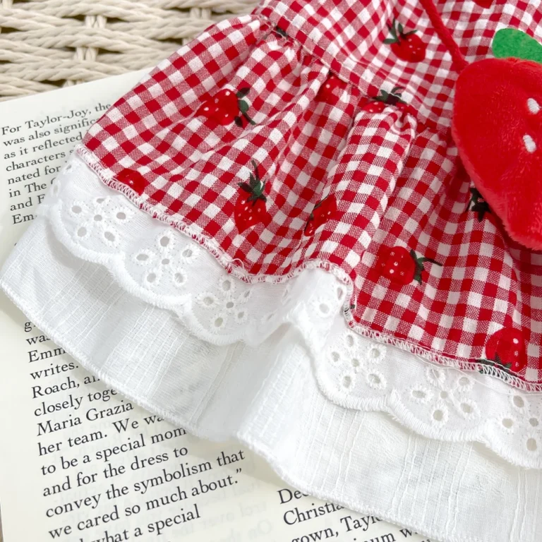 Robe fraise pour chiens été printemps mignon Plaid femme fille chiot animal de compagnie chat vêtements Yorkie Chihuahua petits carillons moyens 4