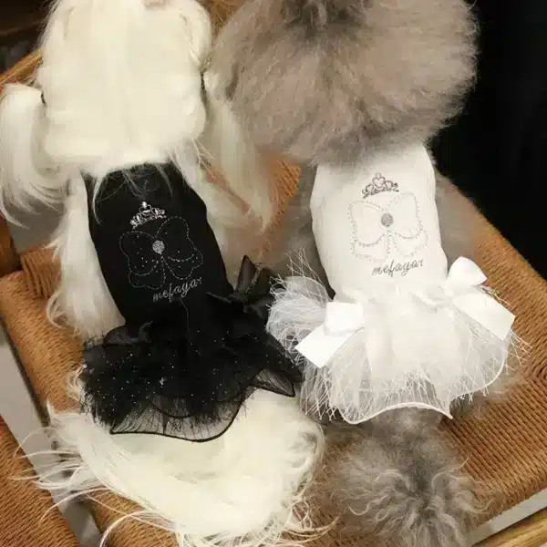 Jupes en pur coton pour chien, noir et blanc, mode Simple, imprimé nœud, nouvelle robe de princesse pour petit et moyen chien, caniche, vêtements pour animaux de compagnie, printemps 1