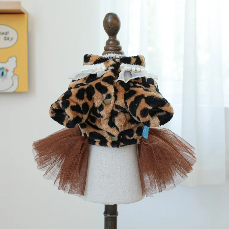 Robe de mariée à imprimé léopard en velours épais pour animaux de compagnie, jupe de princesse, adaptée aux petites et moyennes tailles, vêtements d'automne et d'hiver, 1PC 6