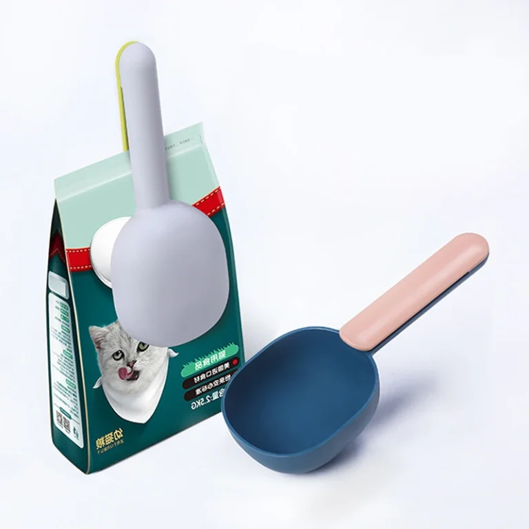 Nourriture multifonctionnelle pour chien et chat, pelle, cuillère d'alimentation, sac scellé, Clip, tasse à mesurer créative, conception incurvée, facile à nettoyer 1