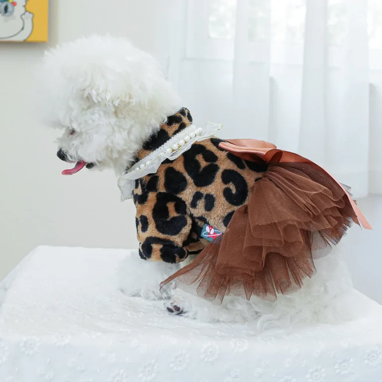 Robe de mariée à imprimé léopard en velours épais pour animaux de compagnie, jupe de princesse, adaptée aux petites et moyennes tailles, vêtements d'automne et d'hiver, 1PC 3