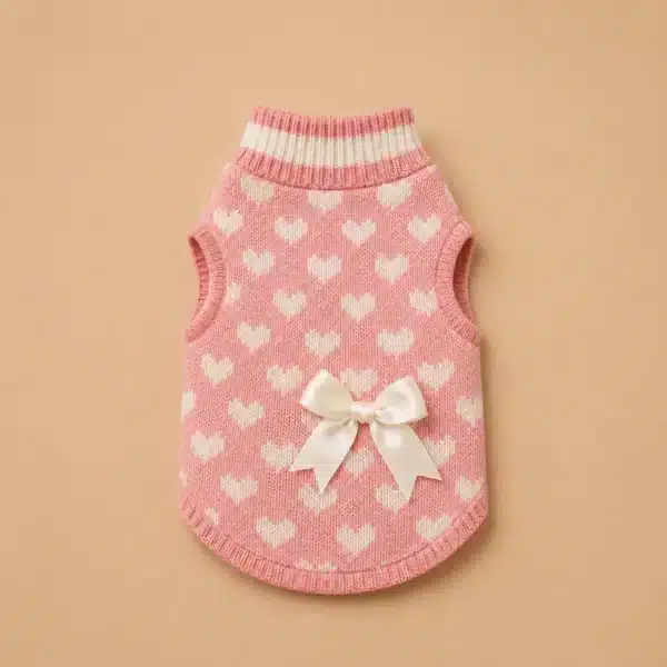 Pull petit coeur rose et blanc chihuahua