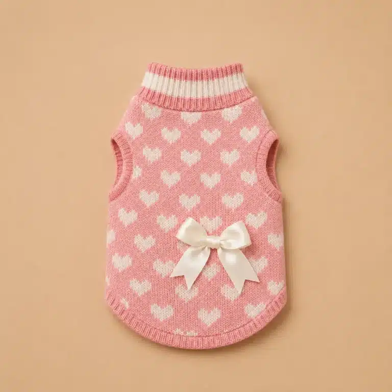 Pull petit coeur rose et blanc chihuahua
