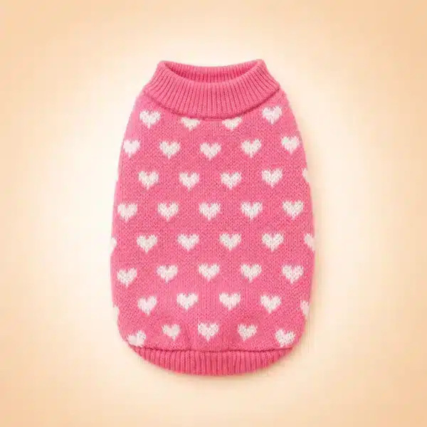 Pull rose avec coeurs blanc pour petit chien