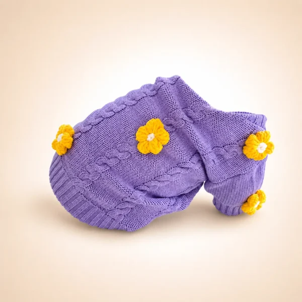 Pull violet avec fleurs jaune chihuahua