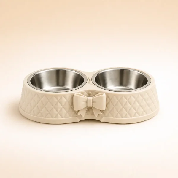 Gamelle double avec noeud papillon doré pour spitz