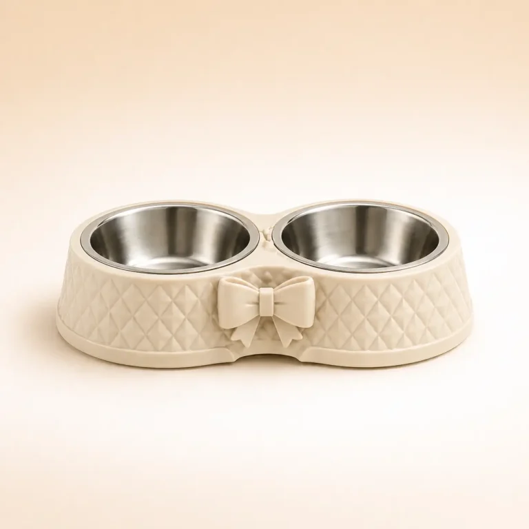 Gamelle double avec noeud papillon doré pour spitz