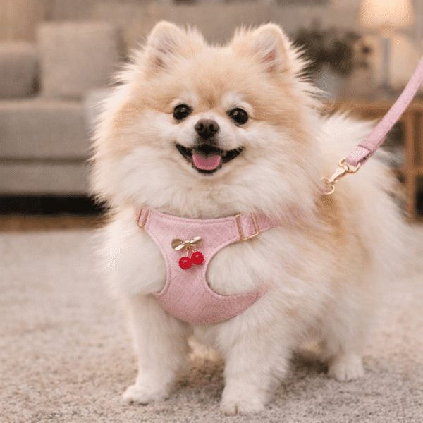 Harnais cuir cerise petit chien