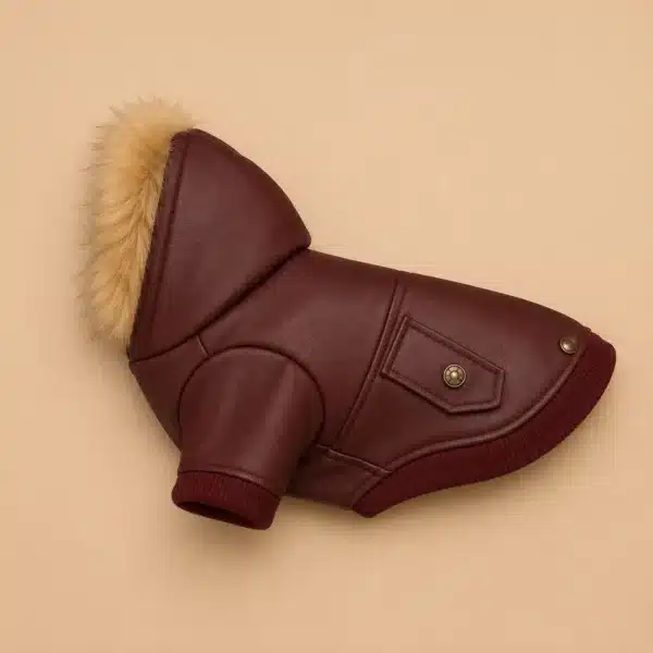Doudoune chaude en cuir avec  fourrure spitz