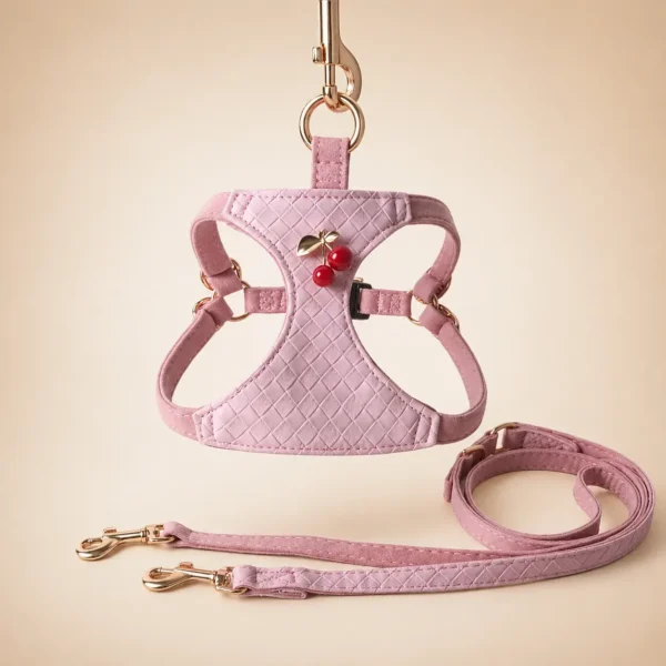 Harnais cuir cerise petit chien