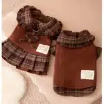 Tenue marron a carreaux petit chien 1