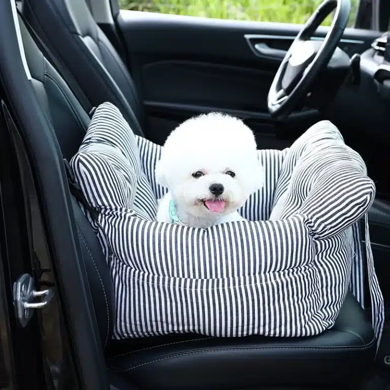 Siège de voiture chien rayé gris et blanc 7