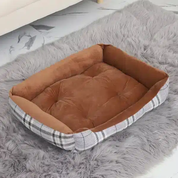 Panier relaxant pour petit chien marron et gris à carreaux 4