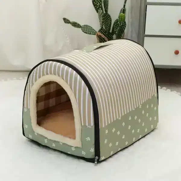 Niche pour petit chien vert et beige 6