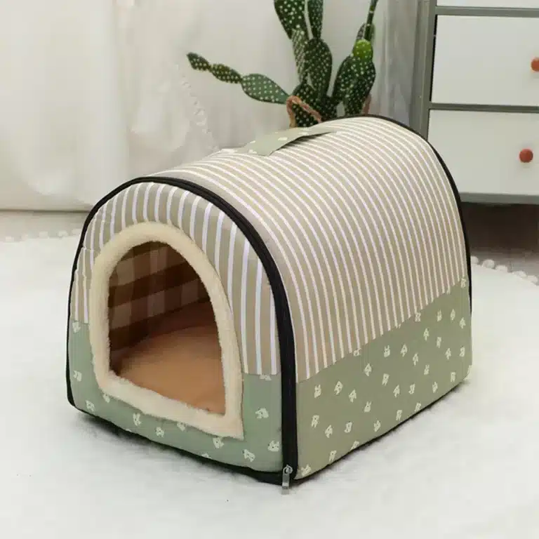 Niche pour petit chien vert et beige 6