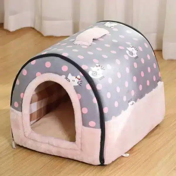 Niche pour petit chien pois rose 6