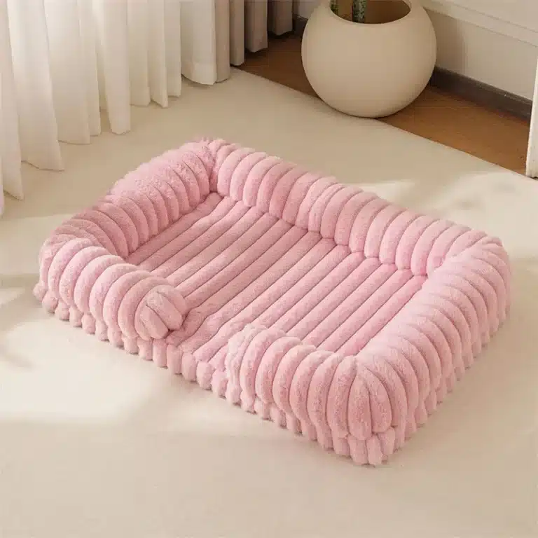 Lit apaisant cotelé pour chien rose 7