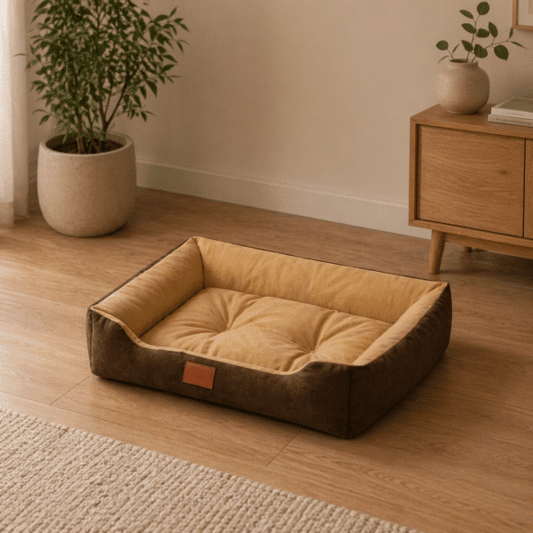 Panier relaxant pour petit chien jaune et marron