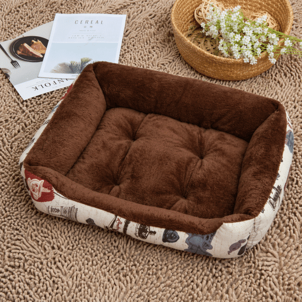 Panier relaxant pour petit chien motif marron et beige