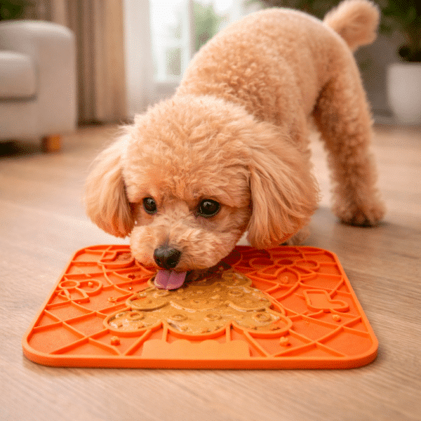 Tapis de léchage forme sapin orange pour chien
