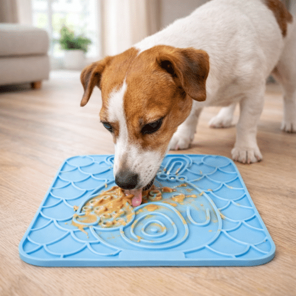 Tapis de léchage forme lapin bleu pour chien