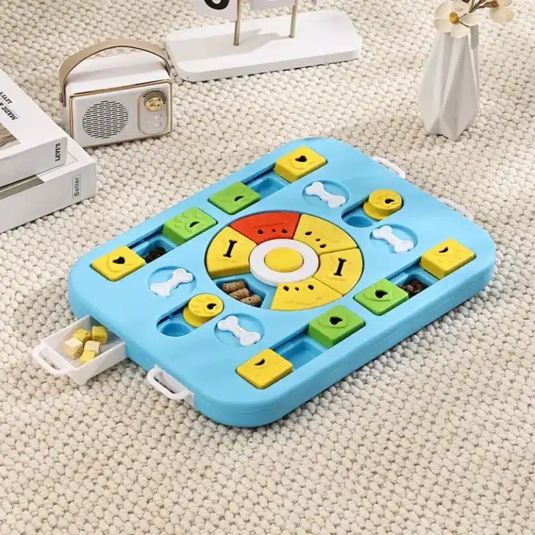 Distributeur croquette bleu jaune vert pour petit chien 6