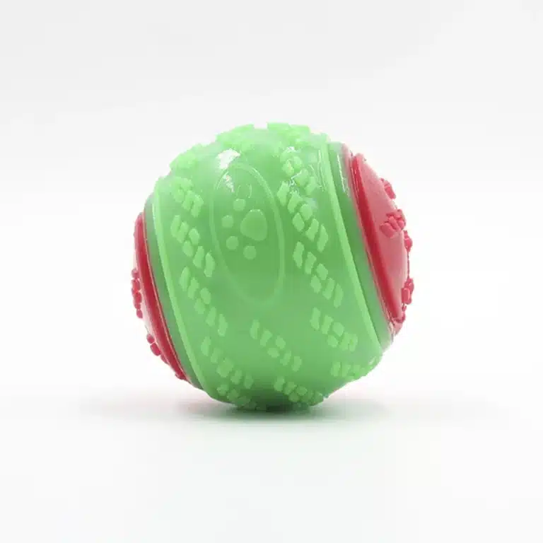 Balle rebondissante verte et rouge chien 2