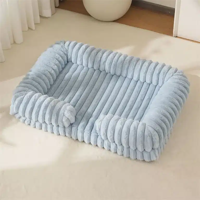Lit apaisant cotelé pour chien bleu pastel 7