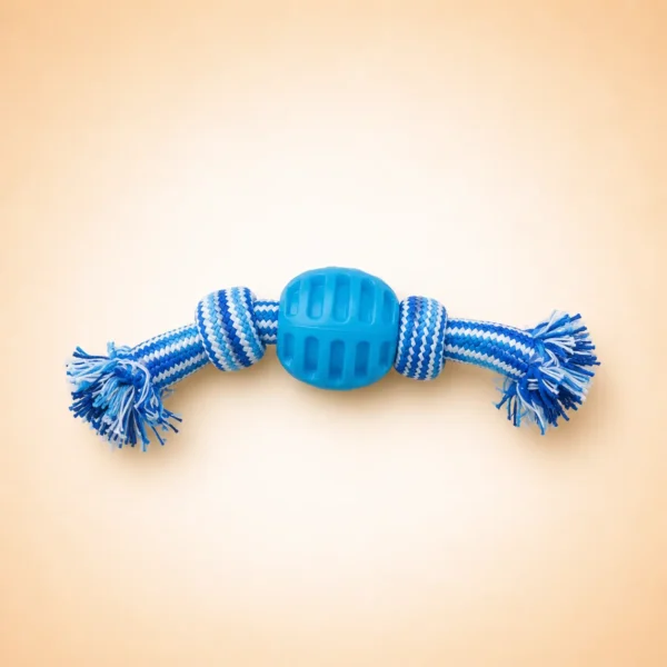 Balle avec corde bleu pour chien