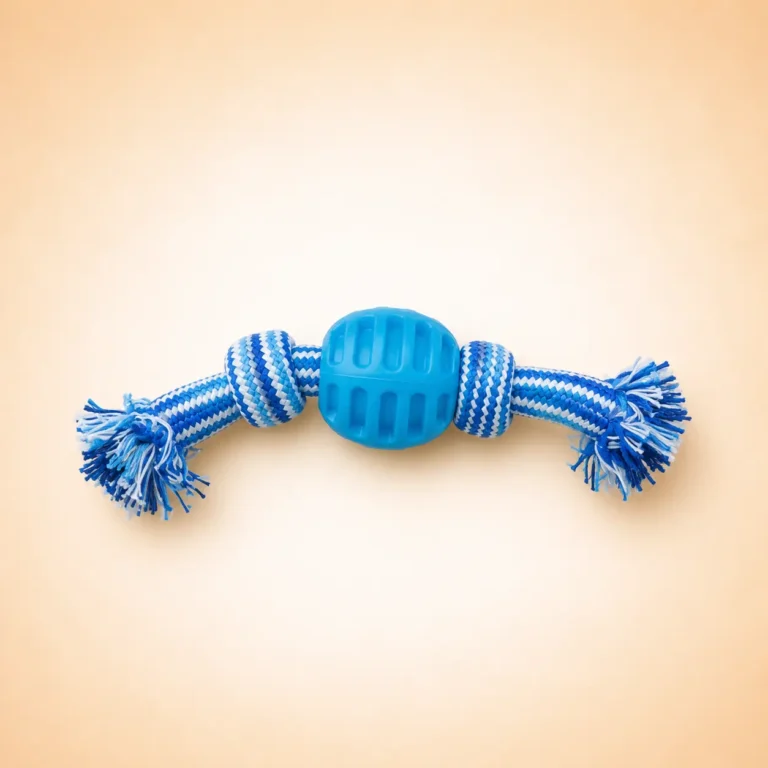 Balle avec corde bleu pour chien