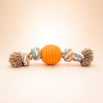 Balle avec corde orange pour chien