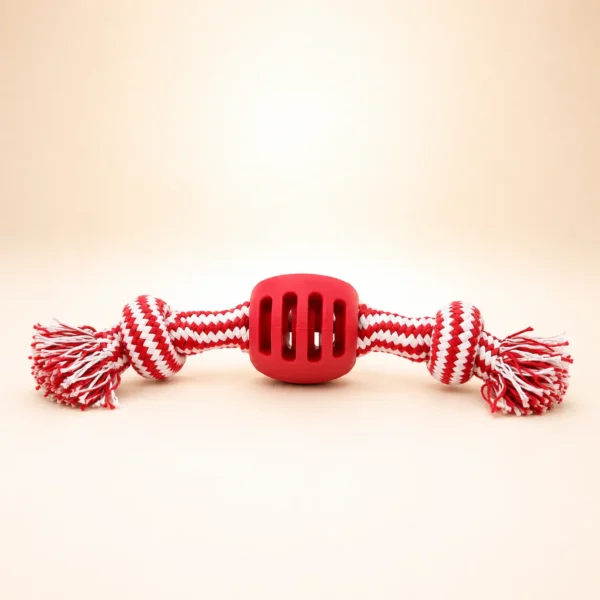 Balle avec corde rouge pour chien